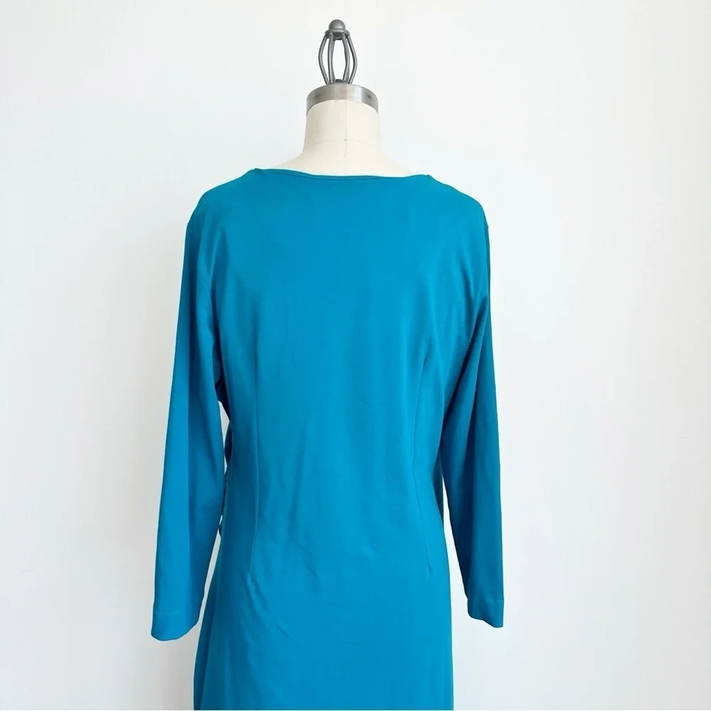 Soft Surroundings Faux Wrap Ruched Dress Teal Blue Size Large Tall